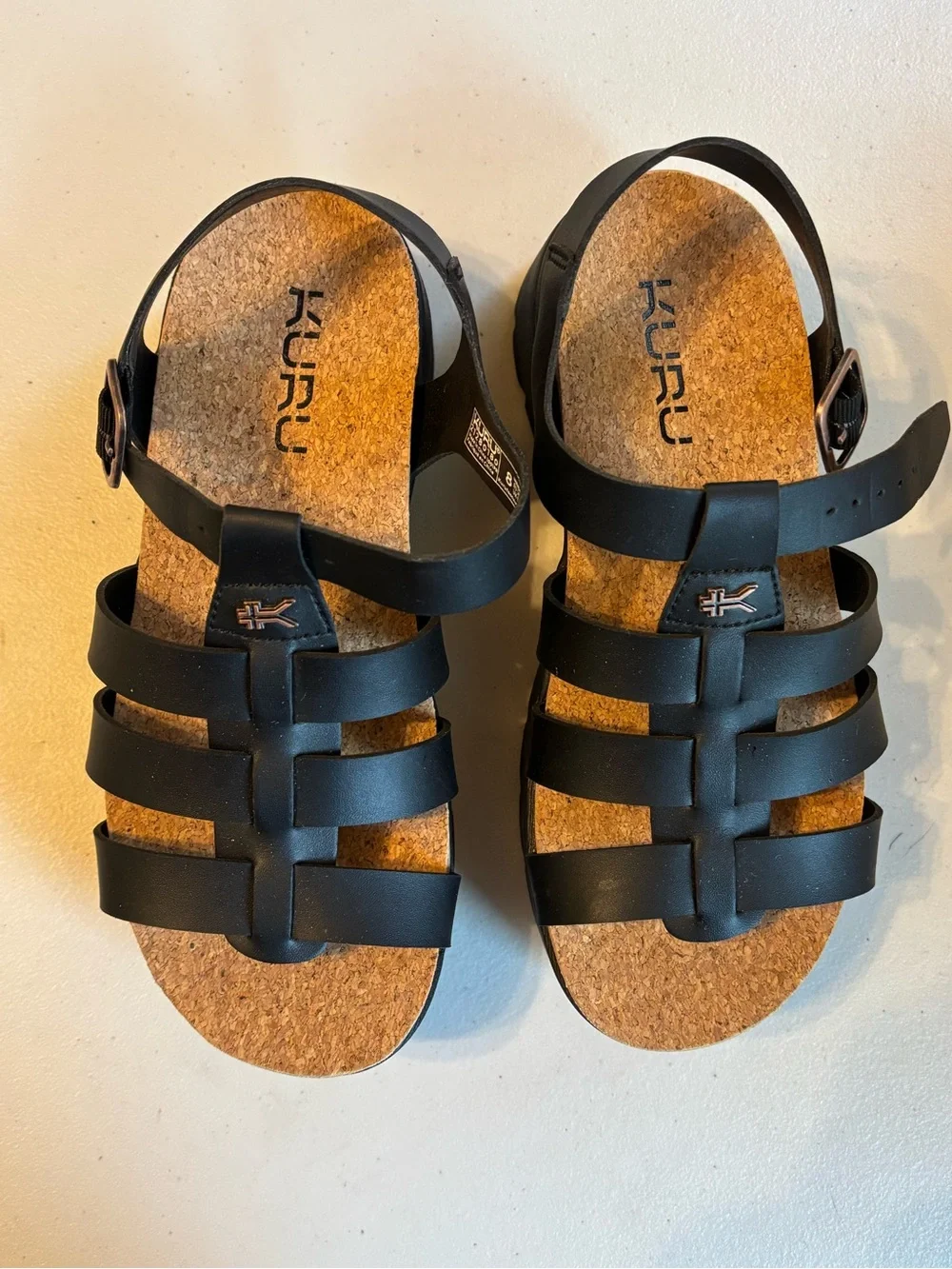 KURU Black Strappy Cork Footbed Sandals - Picture 3 of 8